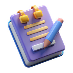 3d render purple notepad pencil note taking list
