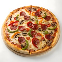 Top view of margherita pizza, on a white background 