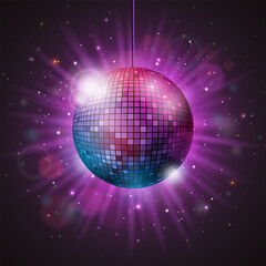 Party Celebration Illustration with Shiny Disco Ball with Reflective Surface and Shine on Bright Night Background. Vector Festival Design for Banner, Flyer, Greeting Card, Invitation or Holiday Poster