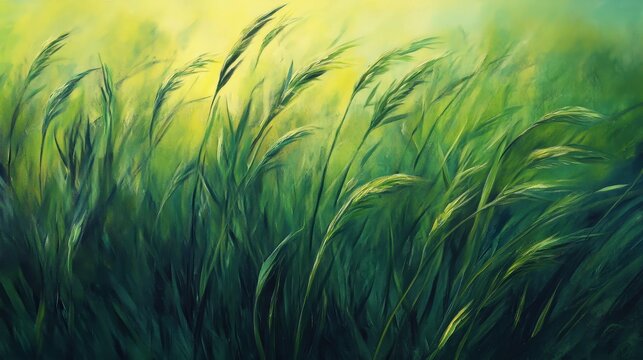 The blades of tall grass reach upward, their tips moving in the wind