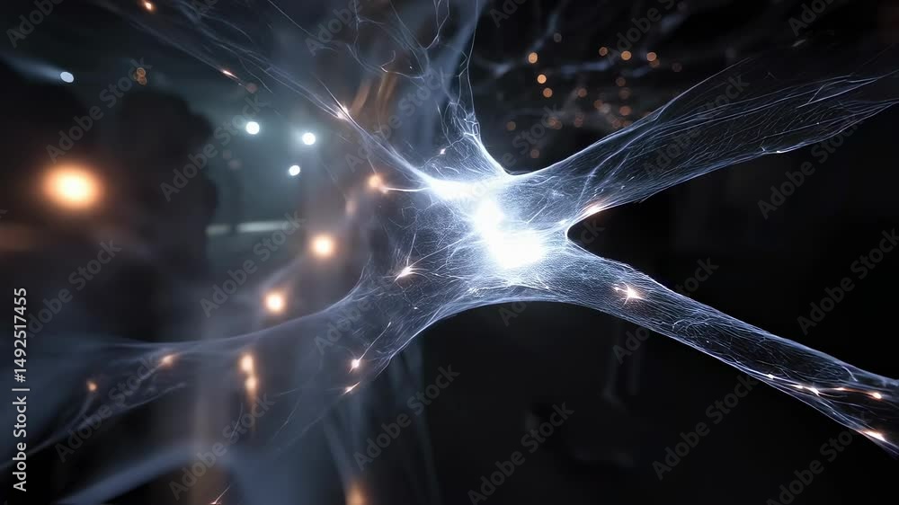 Poster electrical signals travel through neuron, activating synapses and forming complex network connection