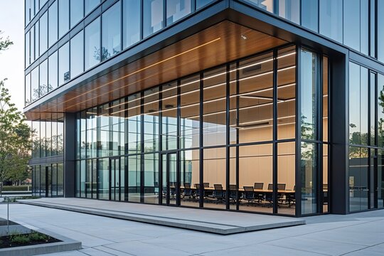 Innovative Modern Office Design with Floor-to-Ceiling Glass Windows for Corporate Environments