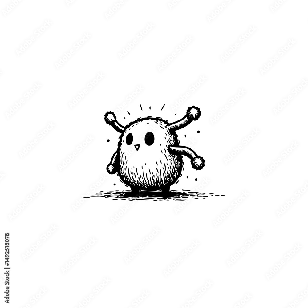 Aufkleber whimsical ink sketch of a fuzzy creature with playful appendages and radiant spark