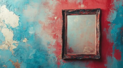 Antique mirror on vibrant wall