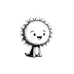 Whimsical Fluffy Character: An Adorable Monochrome Creature Illustration