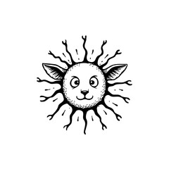 Whimsical creature: sun with a friendly animal face illustration, unique design
