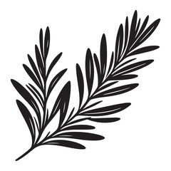 Elegant Rosemary Sprig Vector Illustration Black and White Silhouette