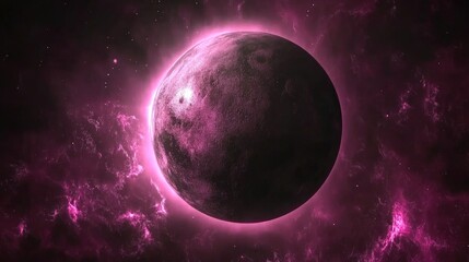 Obraz premium Cosmic pink planet in a nebula of swirling colors.