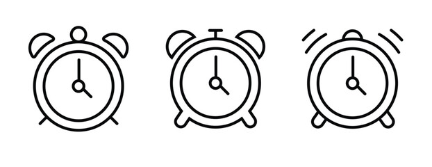 Alarm clock vector icon. Wake up icon. Set of line Icons of alarm clock. 