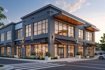 Fototapeta premium Contemporary Commercial Space for Sale or Lease with Retail and Office Options and Awning