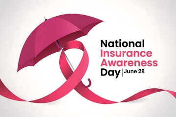 National insurance awareness day illustration with pink umbrella and ribbon on white background