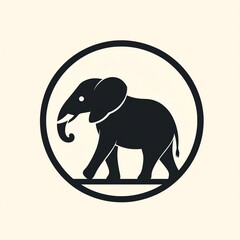 Fototapeta premium Stylized silhouette of a joyful elephant walking within a round frame design