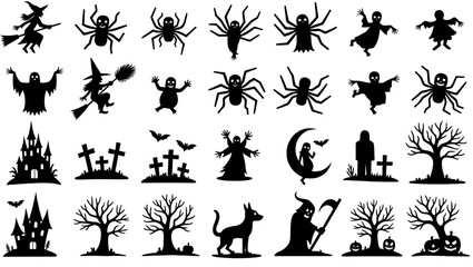 "Halloween Icons Set – Flat Spooky Symbols of Ghosts, Pumpkins, Witches, and More"

