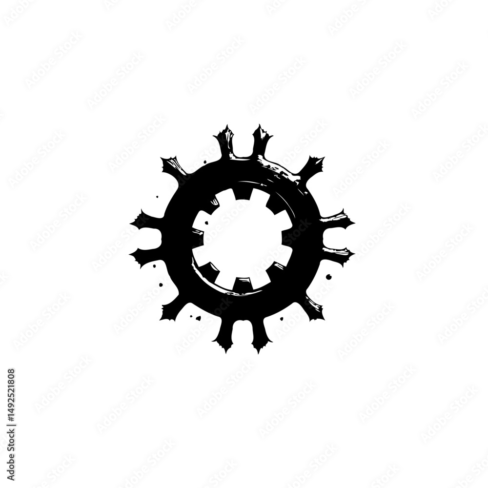Poster monochromatic abstract cogwheel design displaying complex mechanical component