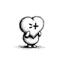 Heart-shaped mascot character illustration with a unique expression, sketch style