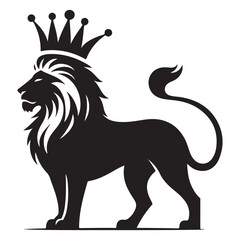 Majestic Lion with Crown Silhouette Vector Illustration for Royalty