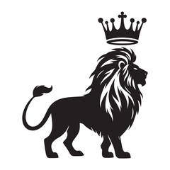 Majestic Lion Silhouette with Crown Vector Illustration for Royalty