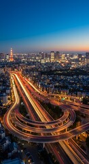 Fototapeta premium Night View of City Highway and Tower