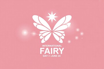 International fairy day june twenty fourth with butterfly and star on pink background