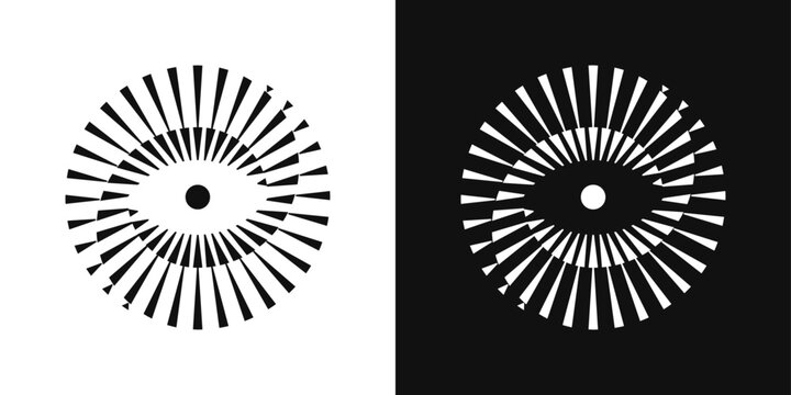 Abstract eye with paradox rays. Sleek minimal logo for visual identity, photography, and creative branding.