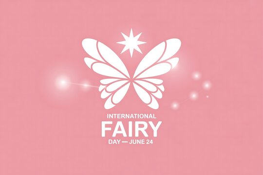 International fairy day june twenty fourth with butterfly and star on pink background