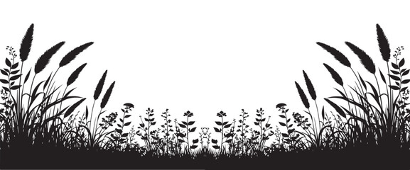 Black Silhouette Grass Field Vector Illustration Nature and Plants Design