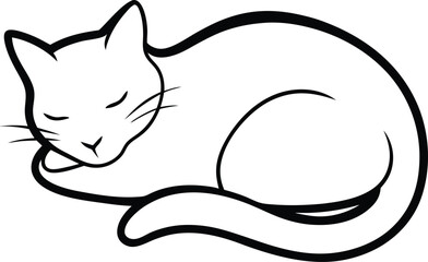 Naklejka premium Simple black and white illustration of a peaceful sleeping cat in a comfortable pose