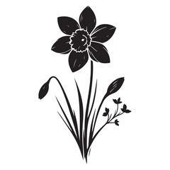 Black Silhouette Daffodil Flower Vector Art Floral Illustration Design