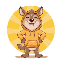 Fototapeta premium Confident dog standing in yellow hoodie.
