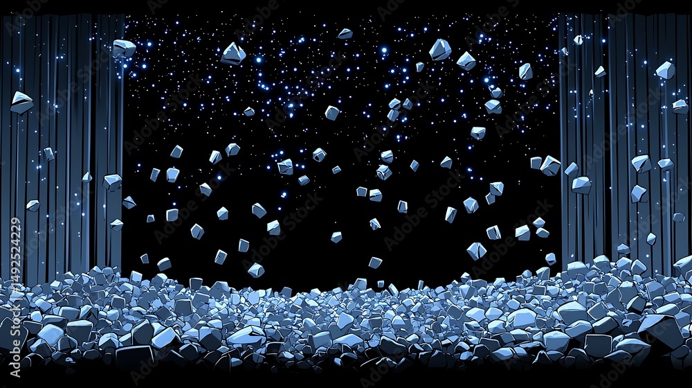 Poster falling ice cubes animation digital art studio graphic design abstract environment top-down view vis