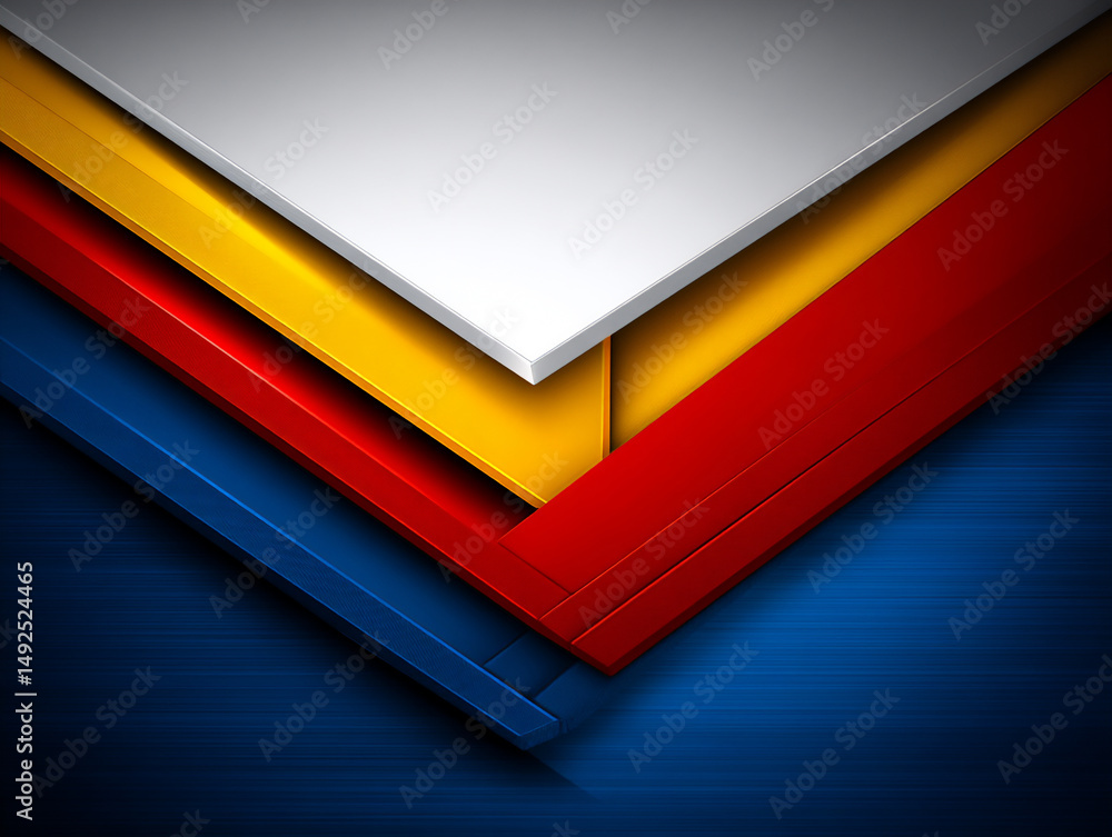 Poster energetic summer background with abstract geometric shapes and lines in bold primary colors on a bri