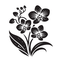 Elegant Orchid Flowers Vector Silhouette Floral Decorative Art Design