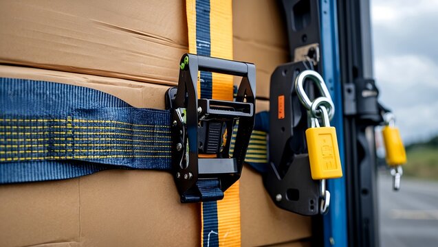 Securely fastened cargo with ratchet straps