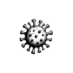 Monochrome depiction of a spherical microorganism with protruding elements design