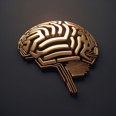 Golden Circuit Brain — Futuristic 3D Concept of Artificial Intelligence and Innovation