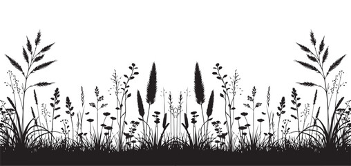 Wild Grass Silhouette Vector Illustration for Natural Environment © Creative Image  