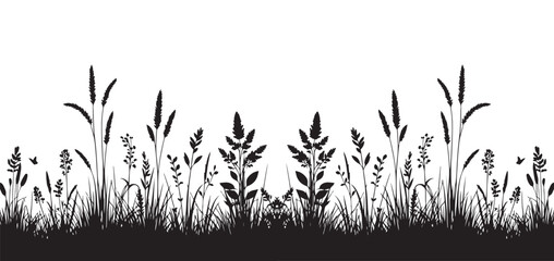 Tall Grass Silhouette Field Vector Landscape Illustration