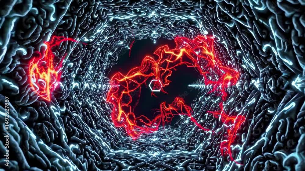 Aufkleber dynamic tunnel scene featuring vibrant red energy patterns against a dark, textured background. the 