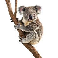 Obraz premium Koala Sitting on Tree Branch Isolated on PNG Transparent Background 