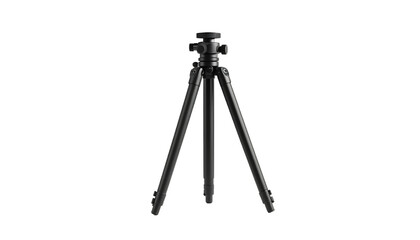 Sleek black tripod isolated on white background, perfect for photography and videography.