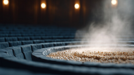 Brewery Detail: A close-up shot of brewing equipment inside a brewery, a steam rising in the warm glow, emphasizing the precision and dedication in craft brewing.