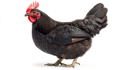Fototapeta premium Black Chicken with Red Neck on White Background