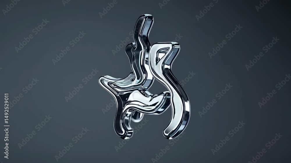 Poster metallic liquid mercury or silver blob is floating and changing its form, reflecting environment on 