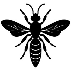 Black and White Silhouette of a Bee with Wings