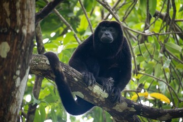 Howler monkey in a lush rainforest.