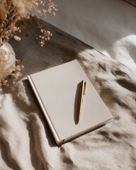 Wedding vow book mockup with pen