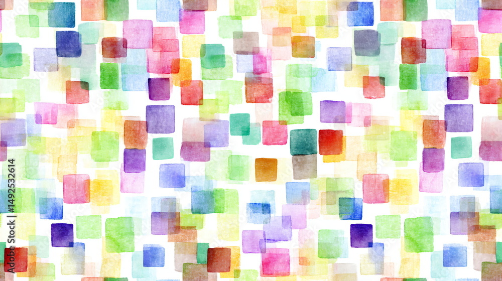 Poster watercolor seamless pattern with abstract colorful squares. modern artistic geometric design texture