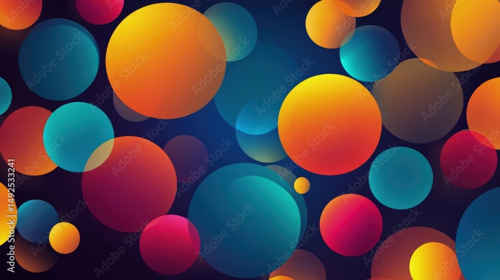 Aufkleber vibrant, translucent circles float on a dark background, creating a dynamic and colorful abstract de