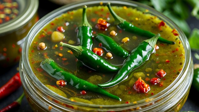 Spicy organic achar with green chillies and herbs