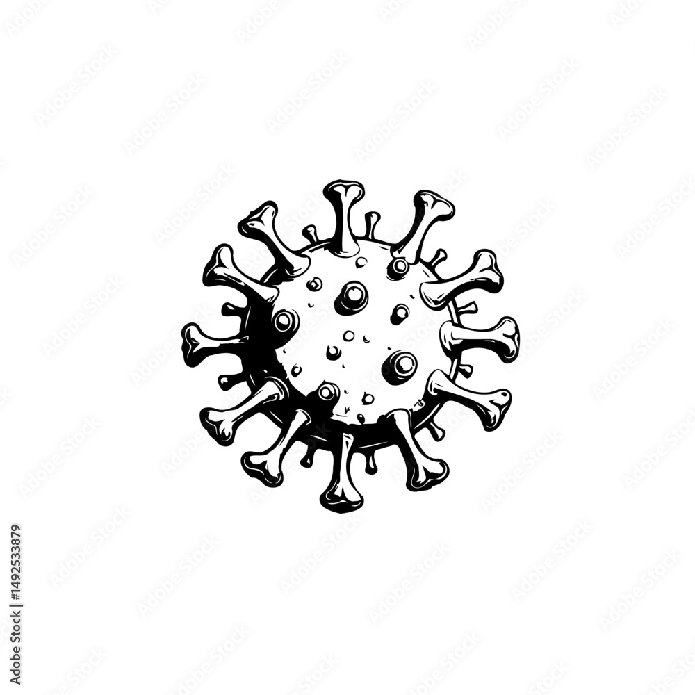 Aufkleber monochromatic depiction of a virus particle with protrusions on a white backdrop